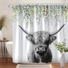 Charming Highland Cow 3D Shower Curtain - Rustic Animal & Greenery Theme for Bathroom Decor, Adds Nature's Touch