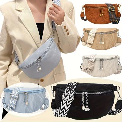 Stylish Women'S Waist Bag Perfect for Casual Sports Multifunctional Bohemian Color-Blocked Strap Spacious Crossbody Design, Double-Sided Zipper
