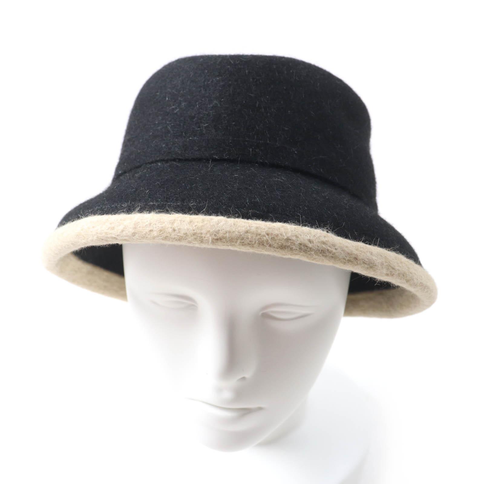 Great HERMES hat Plain felt bucket hat Black beige wool Women 56 Used