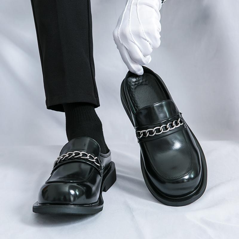 Pánské nazouvací mokasíny Kožené dřeváky Letní společenská obuv Nazouvací ležérní Bez paty Poloviční pantofle Párty obuv Silná podrážka Zvýšení výšky