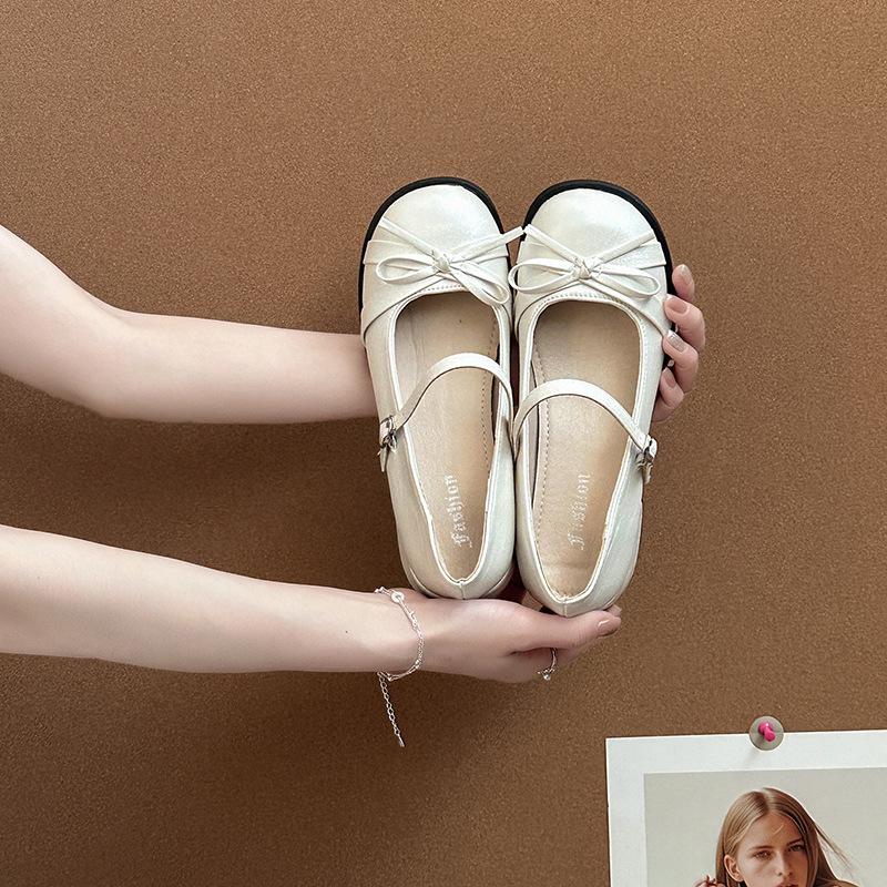 Retro one-word buckle bow Mary Jane shoes women's summer new fashion versatile single shoes small leather shoes