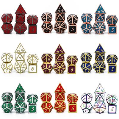 7-teiliges Set Metallwürfel-Set D&D-Würfel Samtbeutel D20 D12 D10 D% D8 D6 D4 Würfel DND RPG Tischspiele Dados-Würfel-Set Metallwürfel
