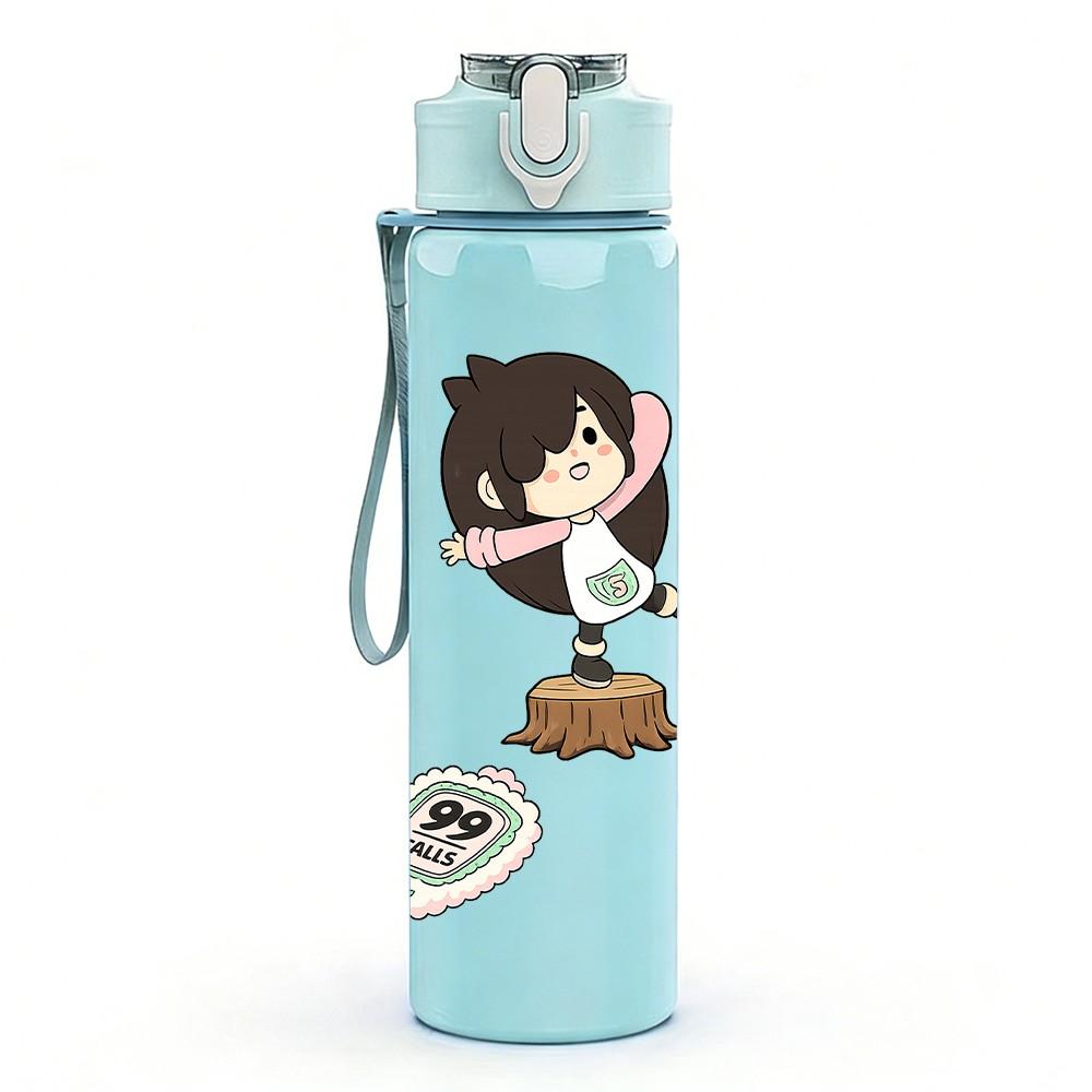 1PC Girl Reading Book Cute Cartoon Print 750ml Color Plastic Sports Water Bottle Leakproof Flip Straw Lid Suitable for Sports Office Home Use
