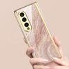 Luxury Plating Frame Case For Samsung Galaxy Z Fold 4 5G Painted Pattern Tempered Glass Hard Cover For Galaxy Z Fold5 4 3 Case
