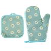 Heat Resistant Oven Gloves With Insulated Pad Set Baking Microwave Kitchen Use Cotton Linen Blend Modern Geometric Design