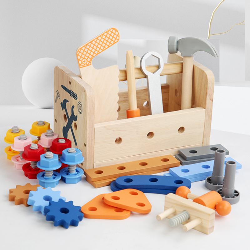 

Children s Wooden Tool Bench: Portable Repair Toolbox with Screws, Nuts, and Tools - Educational Toy for Boys
