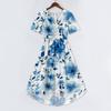 Women's Casual V Neck Short Sleeve Floral Print Dress Midi Length Wrap Style Lightweight Fabric Summer Dress