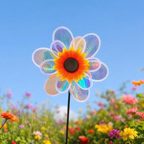 Colorful Windmill Ornaments for Garden and Yard, Decorative Double Layer Pinwheel Spinner for Kids, Outdoor Reflective Pinwheels for Patio Lawn