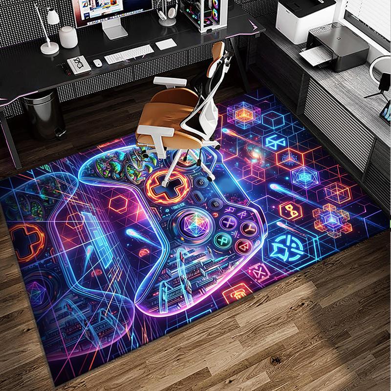 Neon Gaming Controller Office Rug Chair Mat, Game Carpet, Suitable for Front Door, Bedroom, Living Room, Desk, Holiday Gift