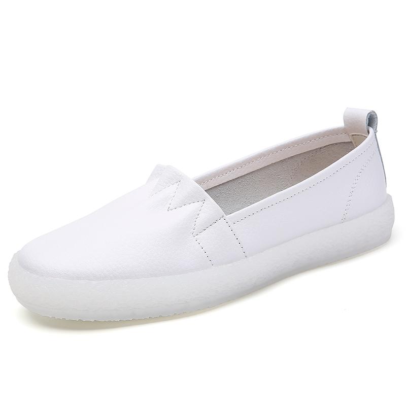 Маленькие белые туфли Женские кожаные повседневные туфли на плоской подошве Универсальная удобная женская обувь с одной педалью и мягкой подошвой 35 белый 2667₽