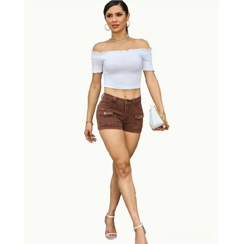 2026 Summer New Women's Denim Stretch Shorts with Multiple Pockets Casual Denim Shorts