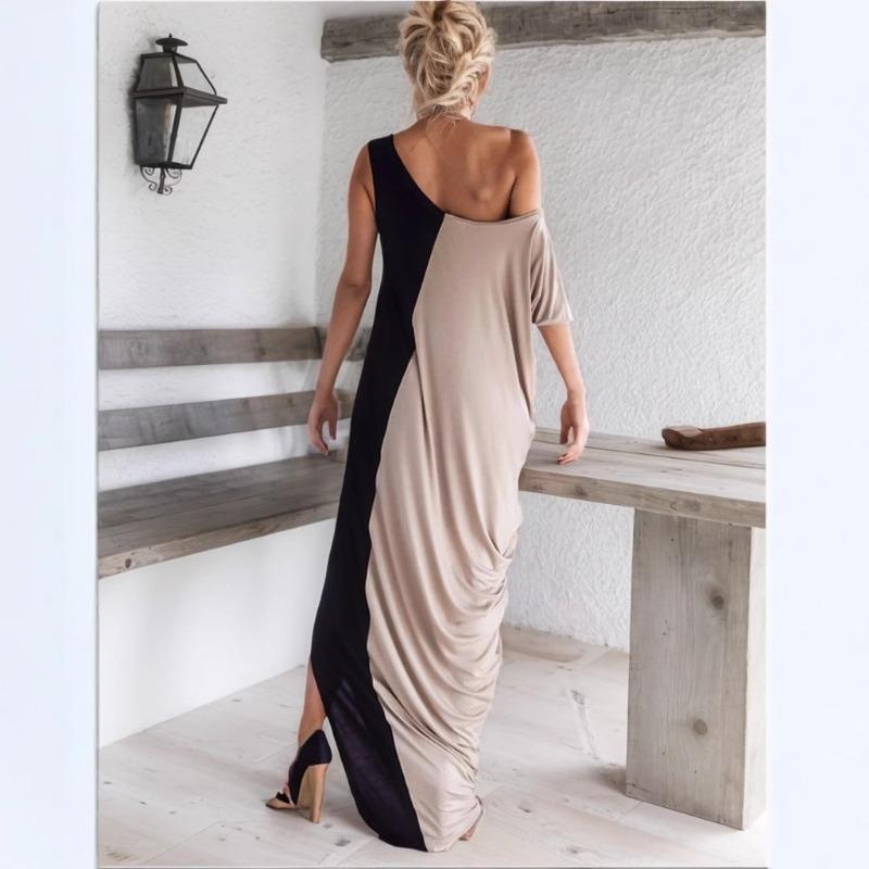 Women's West Round Neck Short Sleeve Loose Patchwork Fashion Dress