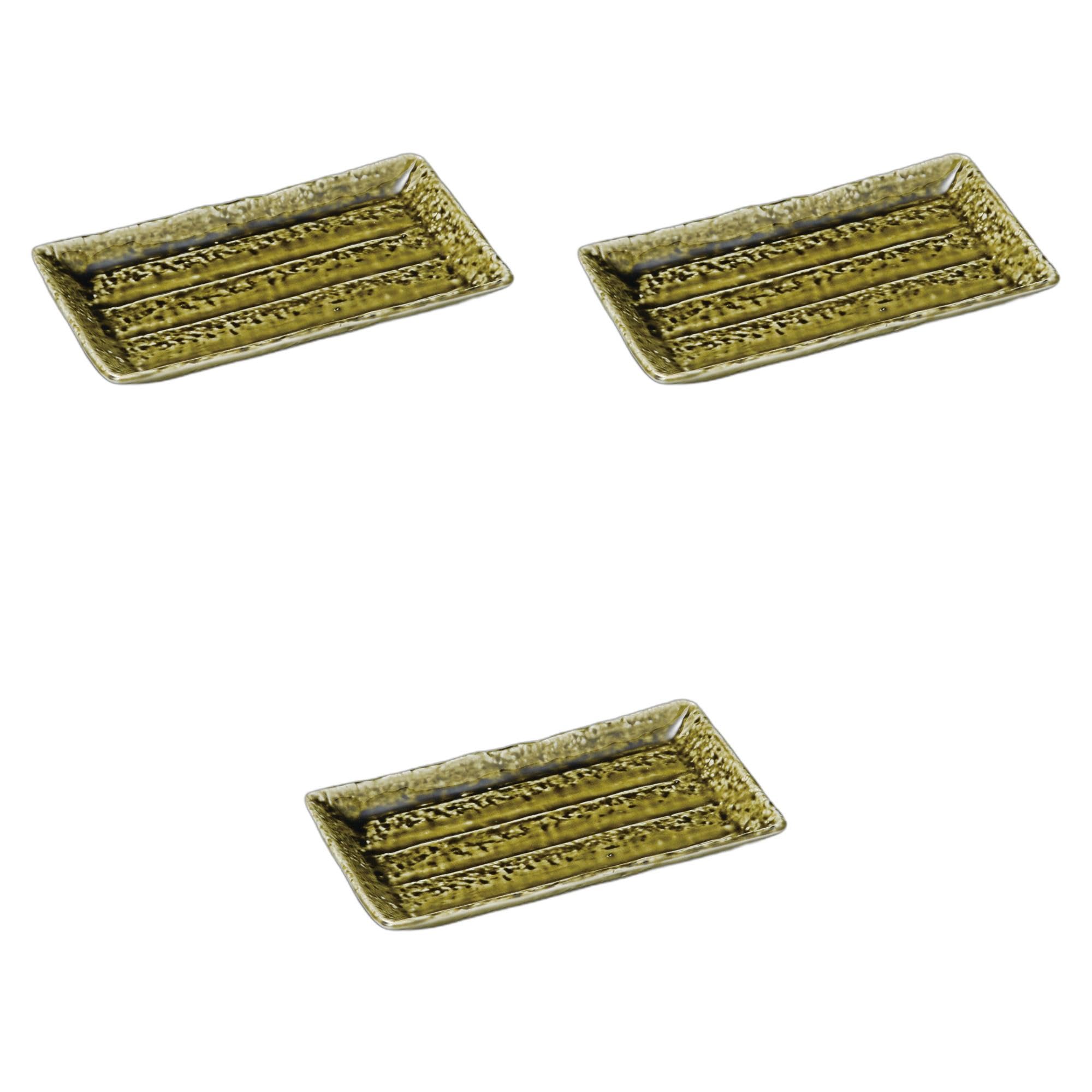 

Set of 3 Asian Oribe Pottery Plates x x Ceramic Pottery Plates by Setomonohonpo [20.8 11.5 2.1 cm]