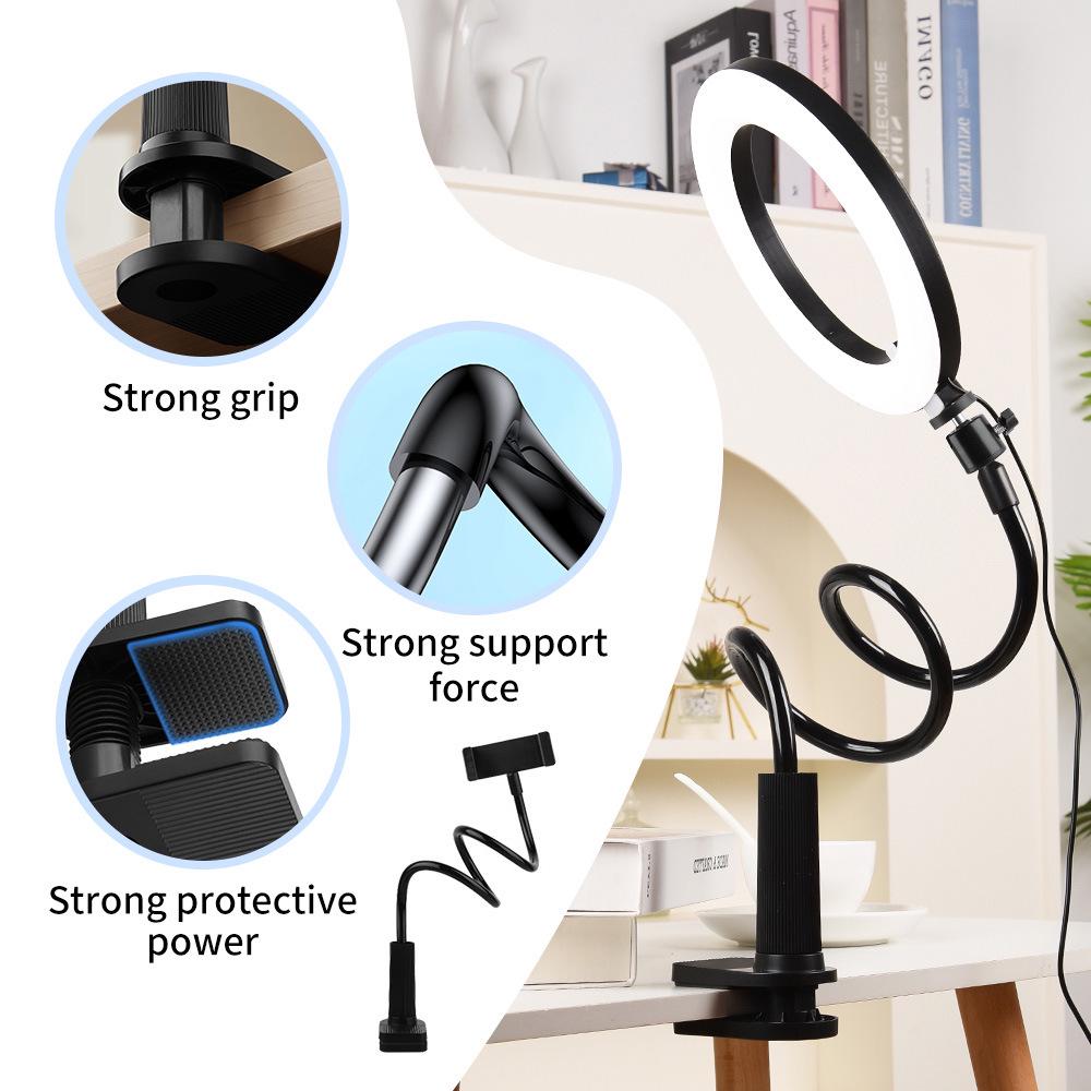 Adjustable Spiral Base Phone Holder with Fill Light for Bedside Use