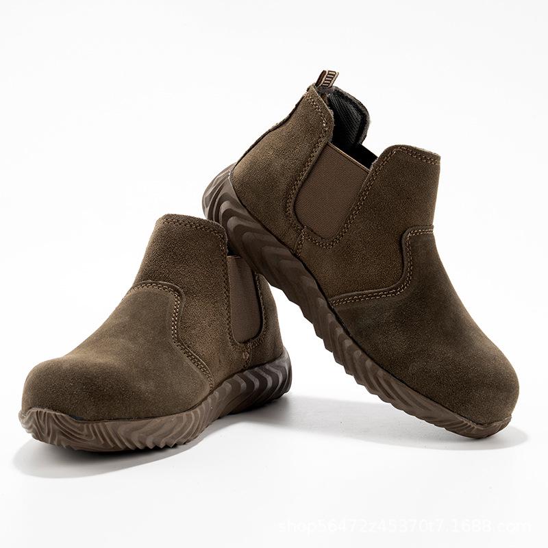 Men's Anti-Slip Suede Welding Safety Shoes with Steel Toe Cap - Anti-Smash & Anti-Puncture for Construction Sites