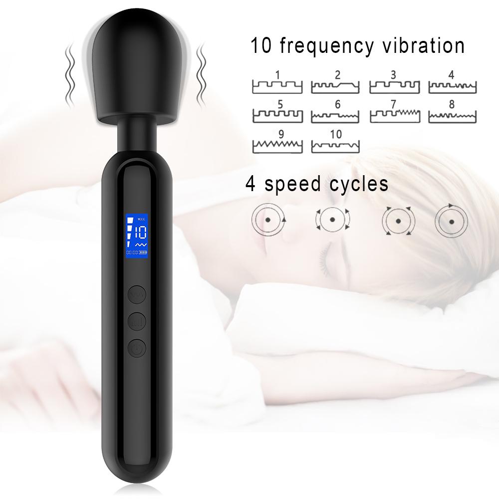 Waterproof Silicone Multi-Functional Massage Stick with LCD Display 10 Frequencies 4 Speeds Vibrator for Women Sexy Toy