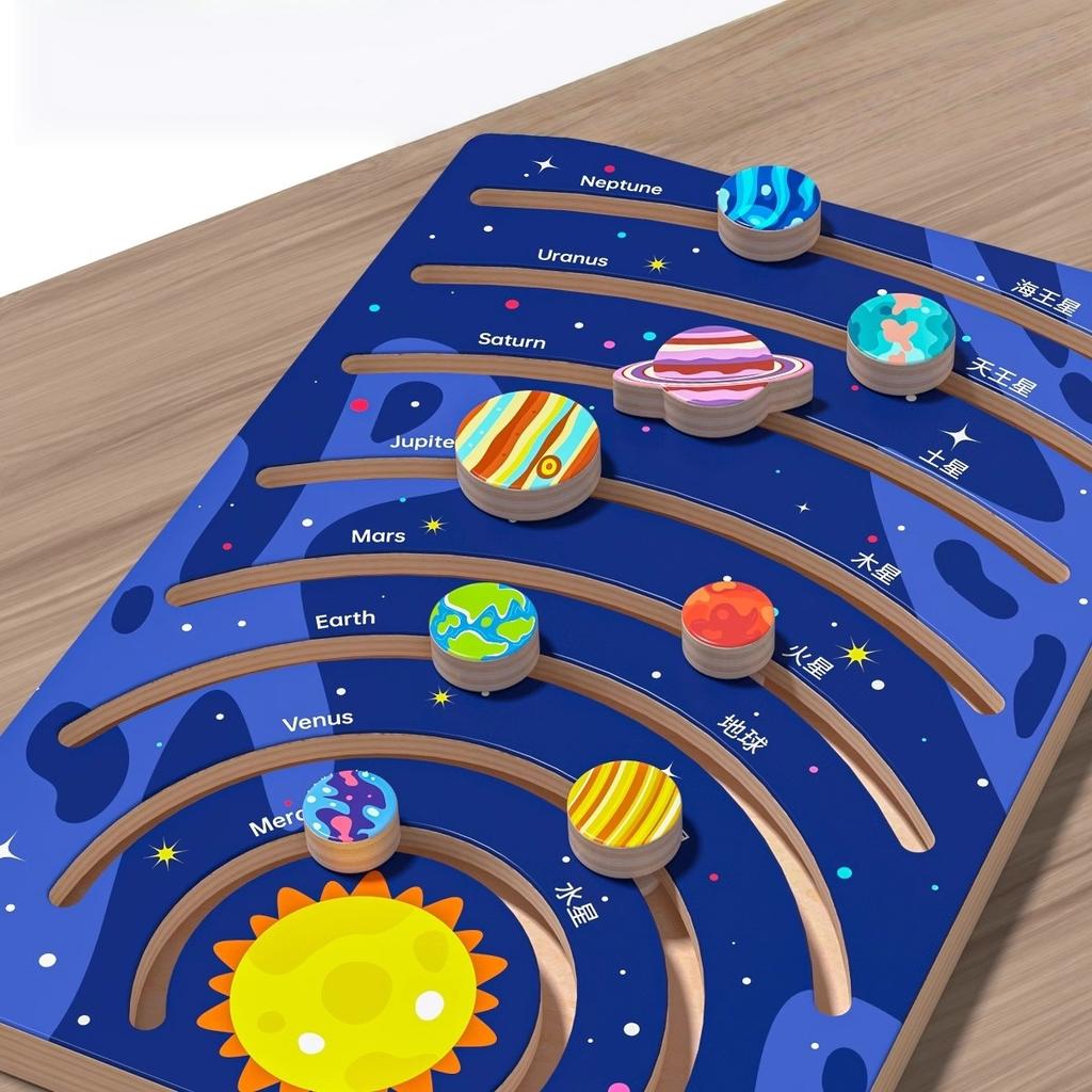 Neue Montessori Holzspielzeuge Acht Planeten Puzzle Erde Sonne Sonnensystem Planeten Planeten Kognition Lernspielzeug Kindergeschenke