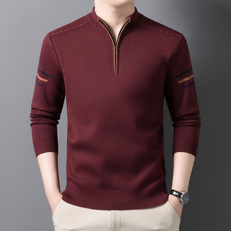 Winter Thickened Zipper Knitted Sweater Semi-Turtleneck Men'S Casual Business Bottom Sweater