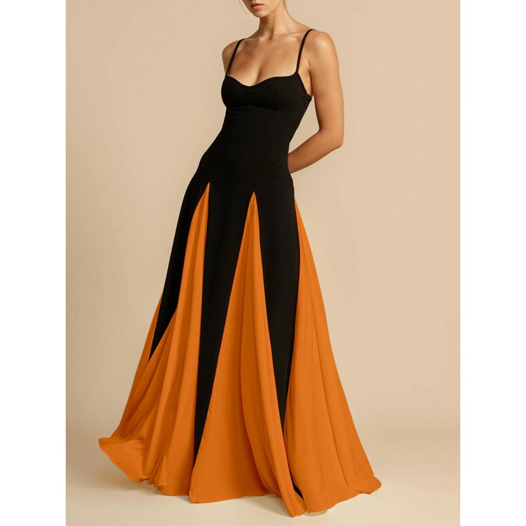 Mode Damen V-Ausschnitt Sling Langes Kleid für Frauen Elegante Plissee Rückenfreie Ärmellose Kleider Lady Abend