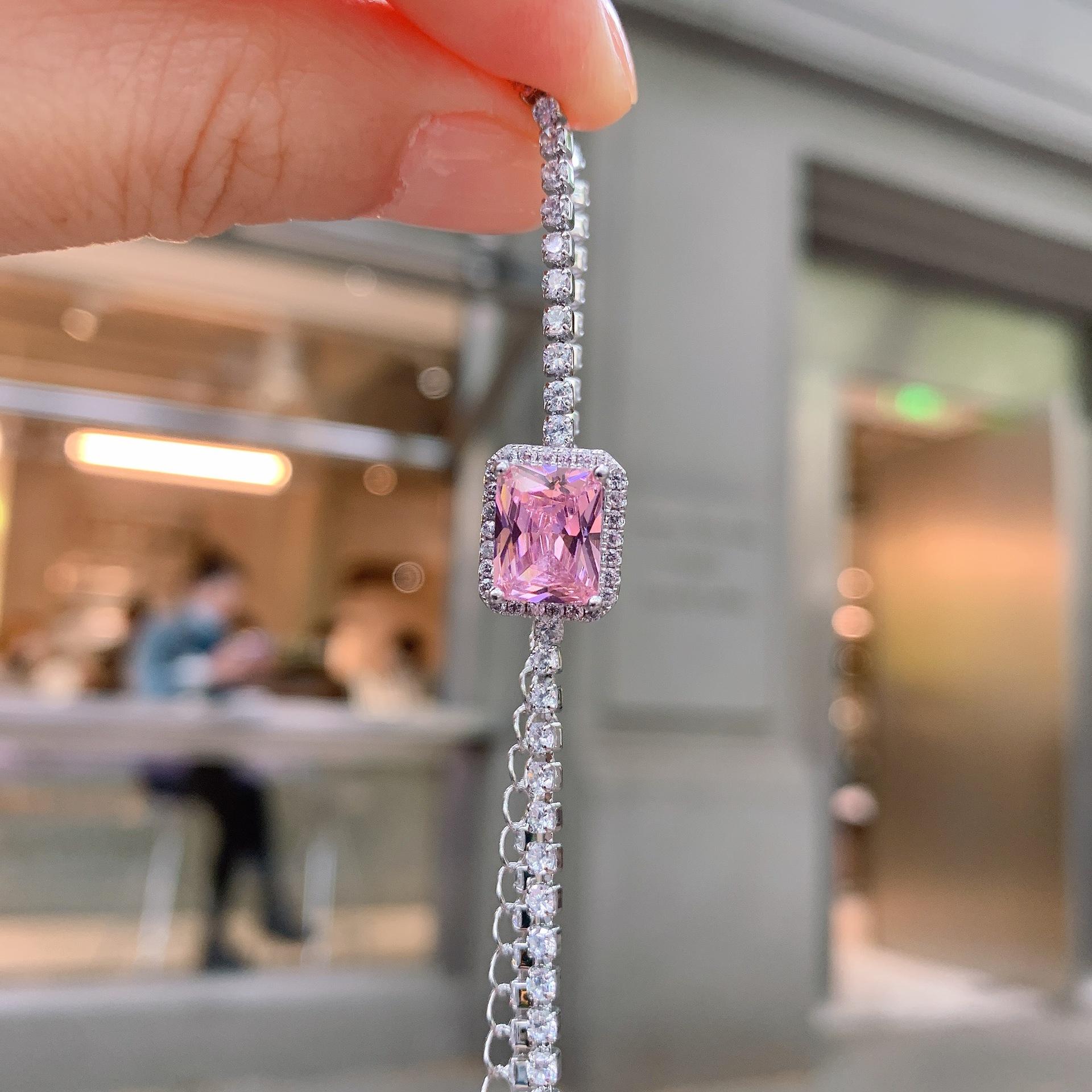 

Wish simple small square pink zircon bracelet femininity simulation yellow diamond necklace women s jewelry set