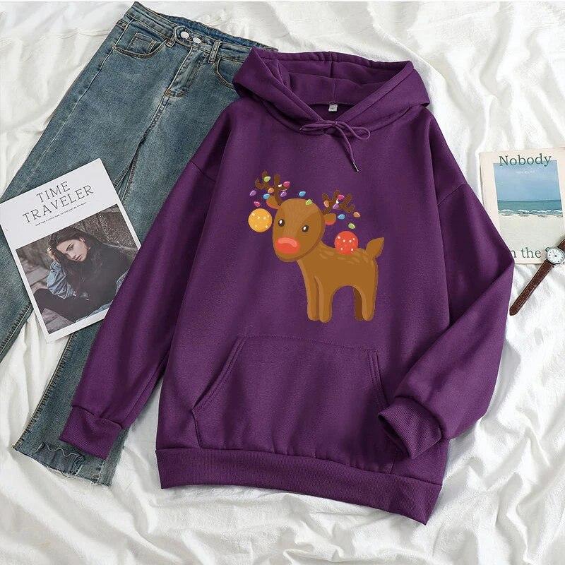 KAWAII Christmas Elk Hoodies Women Unisex Harajuku Fashion Xmas Streetwear Autumn Winte Warm Hooded Sweatshirts Pullover Ropa Mujer
