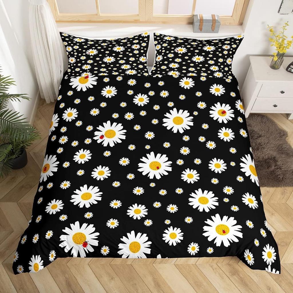 Poszewka na kołdrę z kwiatami stokrotek Rozmiar Full Queen 2/3 szt. Botaniczny kwiatowy komplet pościeli Styl pastoralny Poszewka na kołdrę dla dzieci Dziewcząt Kobiet do pokoju