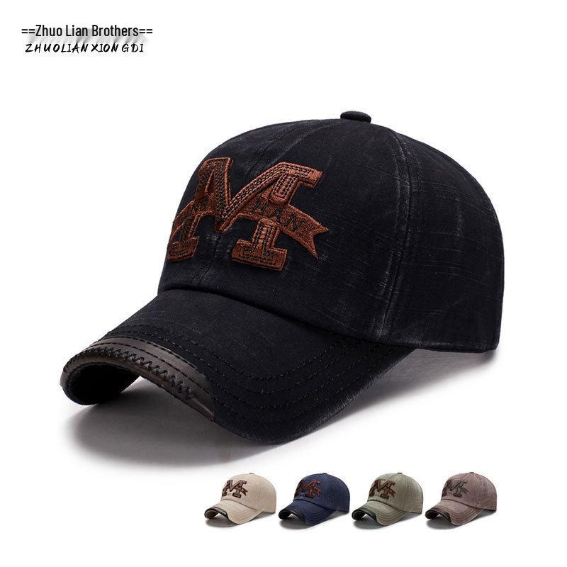 Zhen Yueqi Men's Distressed Embroidered Baseball Cap - Casual Outdoor Washed Sun Hat