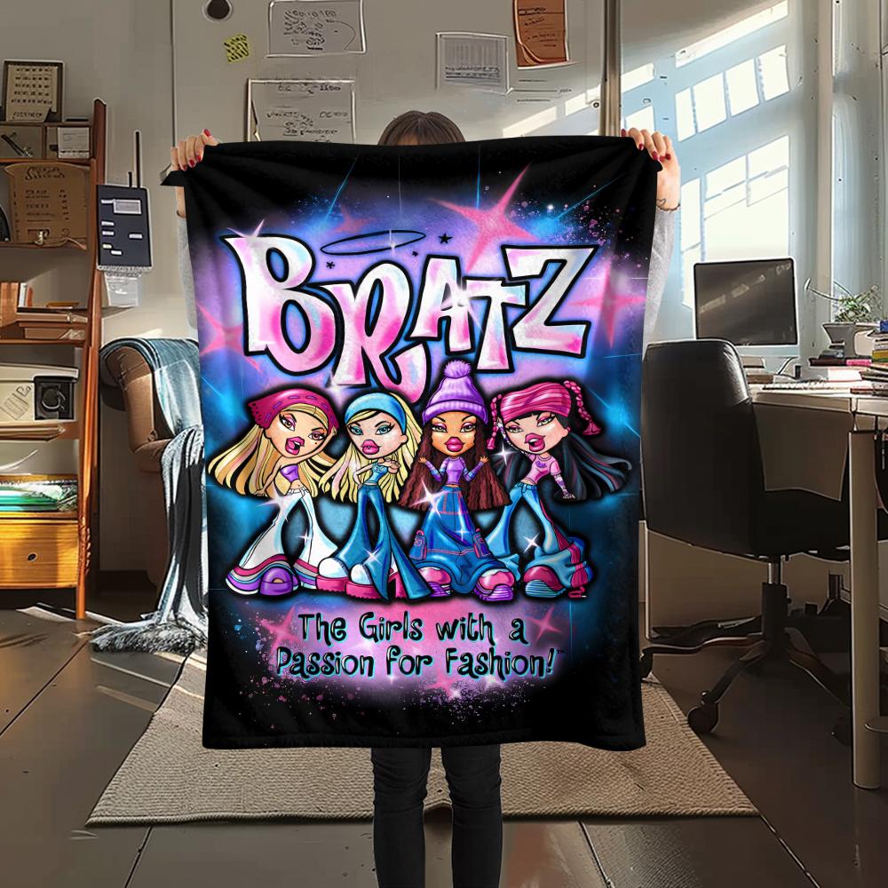 1pz Coperta di Flanella con Stampa Bratz, Alta Qualità per Tutte le Stagioni, Arredamento per la Casa, Calore e Comfort, Perfetta per Regali di Natale