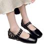 Haute couture version~ French square head shallow mouth Mary Jane shoes women's new metal buckle flat bottom retro one-word buckle small leather shoes
