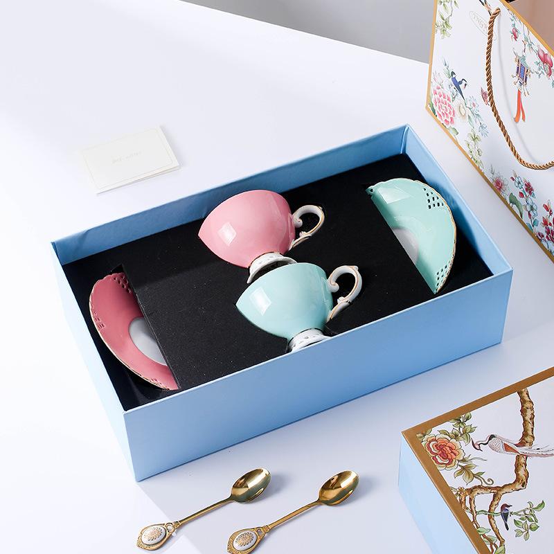Light Luxury Bone China Coffee Cups And Saucers, High-End Exquisite Household Afternoon Tea Set, Cup Couple Cup Gift Box.
