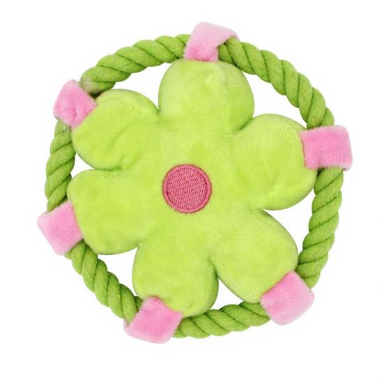 Plush Dog Flying Disc Stuffed Disc Dog Chew Toy Rope Circle Interactive Tug-of-War Toy for Small Medium Dogs Training Toss And Fetch зелёный