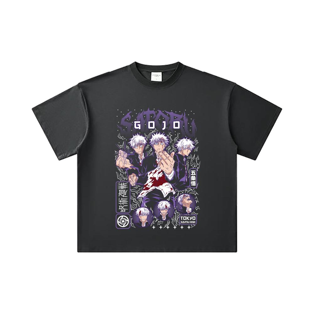 260 GSM Doppelgarn 32er Zählung 100% Baumwolle Jujutsu Kaisen V24 Gojo Aufdruck Unisex Schweres Baumwoll-T-Shirt
