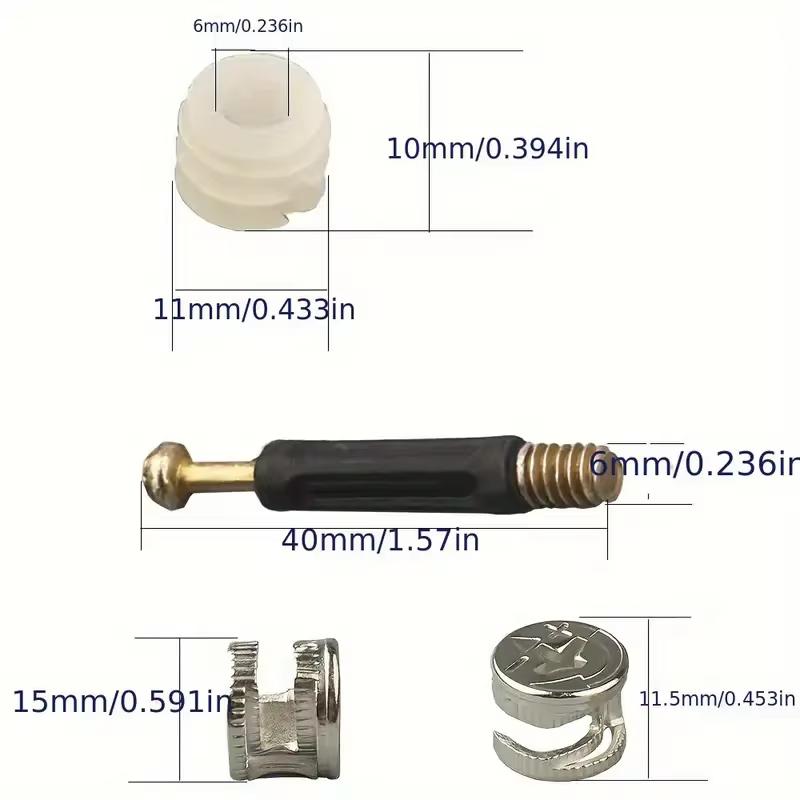 10/20/50/100 Set Viti per Mobili Connettore Tre-in-Uno Bullone Collegamento Laterale 15x12mm Raccordo a Camme Tassello Dado Pre-inserito Per Armadio Guardaroba