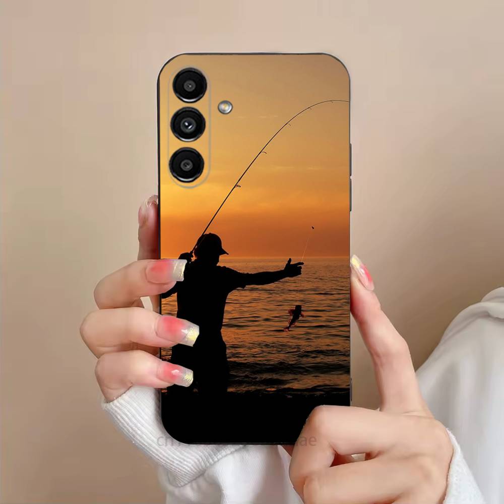 Fishing Fisherman Phone Case For Samsung S25,24,23,22,21,S20,Ultra,Plus,FE Black Soft Cover
