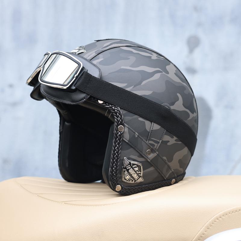 All Season 3/4 Half Face Motorcycle Helmet Unisex Retro Style DOT Approved Solid ABS Shell Adjustable Motorbike Safety Helmet