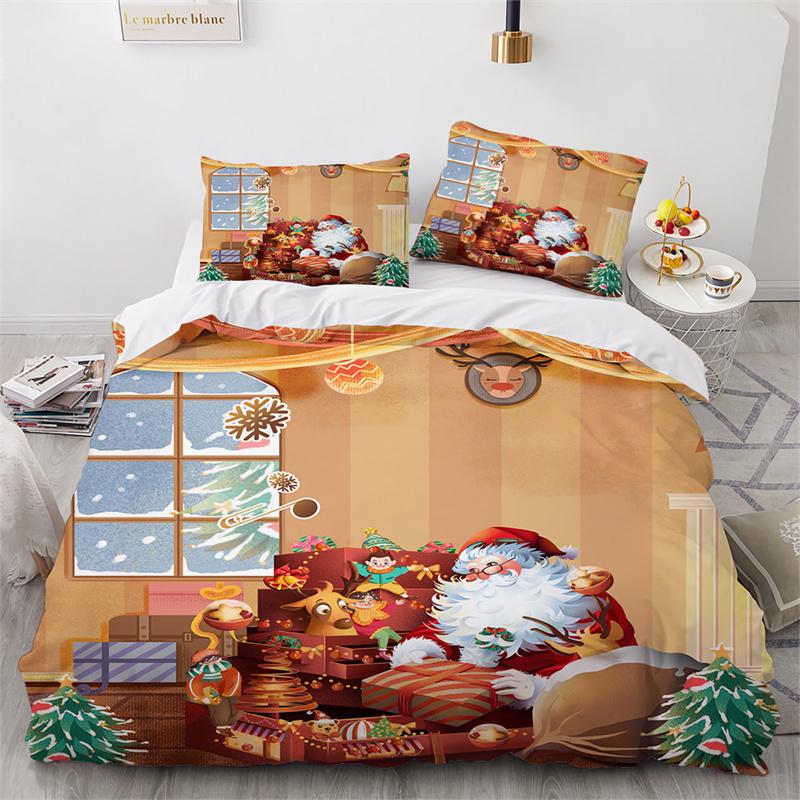 For Kids Teens Girls Bedroom Decor - Christmas Duvet Cover Set Microfiber Santa Claus Bedding Set Cartoon Bedding Set Single King