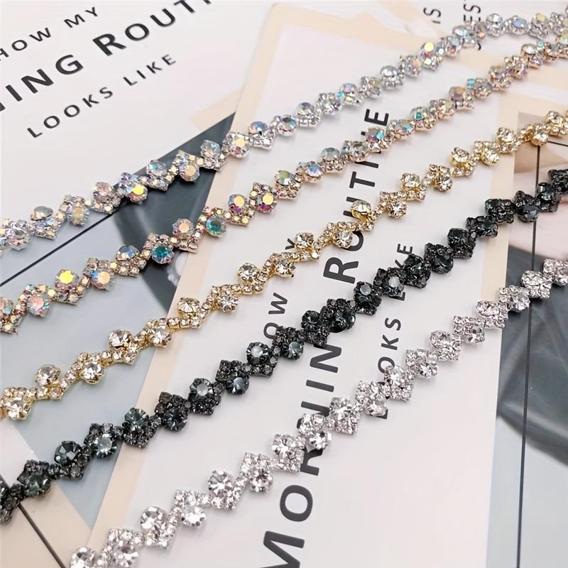 1 Yard S-shaped Glass Rhinestone Chain, 0.9cm Wide, AB Color, for Headbands, Hair Accessories, Dresses & Bridal Jewelry