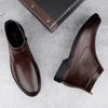 Genuine Leather Men Chelsea Boots New Men Winter Plush Snow Boots Soft Ankle Boots Formal Business High Top Shoes Man Warm Botas