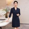 Tenuoman Damen Neues Chinesisches Stil Marineblaues A-Linien-Kleid mit Schal