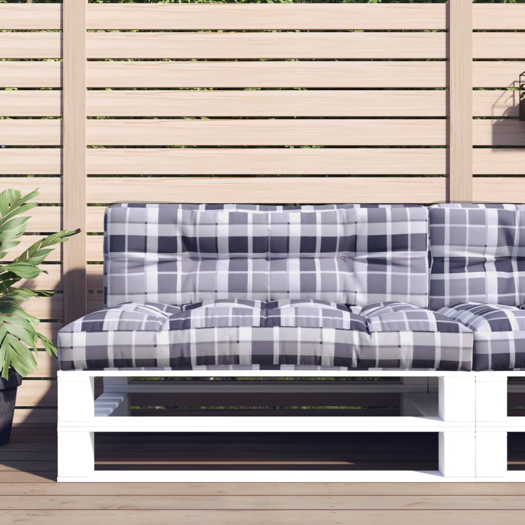Grey Checkered Pallet Cushion 120 X 40 X 12 Cm Fabric