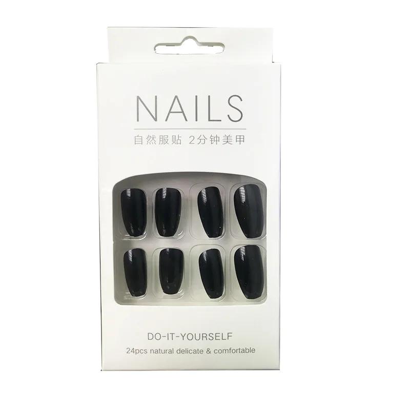 24Pc in Full Size Wearing Nails Solid Color Short Finished Nail Stickers Comfortable Convenient To Wear Detachable Hand Products