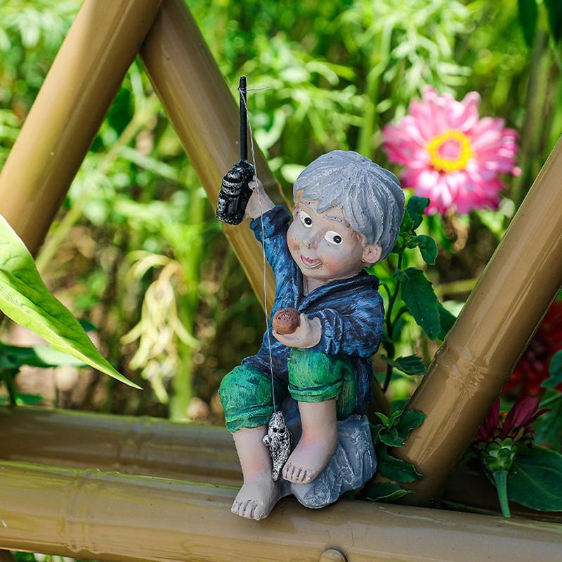Décoration de Jardin Fisherboy Figurine Résine Ornements Pelouse Extérieure Maison Garçon Pêcheur Sculpture Décorative pour Maisons Bureaux Cour