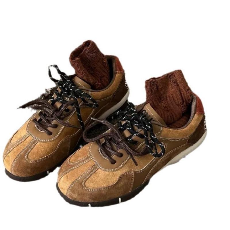 Retro inner height increase women's autumn new leather platform casual sports shoes versatile women