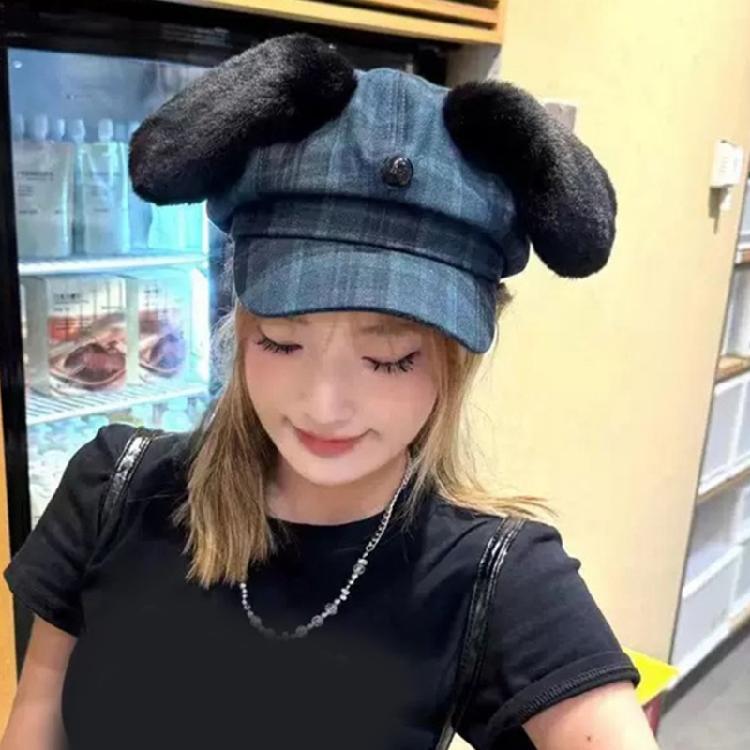 Beret with Puppy Ear Painter Hat Cabbie Hat Grandpa Hat for Autumn Winter