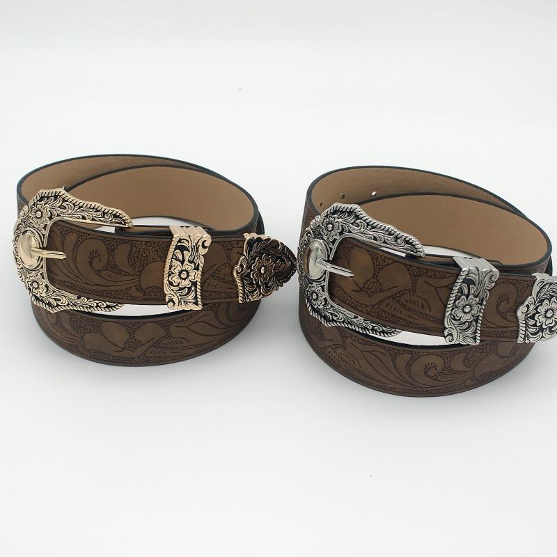 Spice Girl Brown Texture Niche Pin Buckle Belt Ladies Belt Print Pattern Batch Belt Unisex