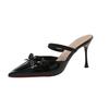 2025 New French Nude High Heel Sandals Fashionable Sexy Spring Summer Butterfly Knot Half Slippers Women Shoes  Leather Rubber