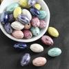 Electroplated Olive Ceramic Bead Necklace Pendant with Seed Beads for DIY Jewelry Crafting.