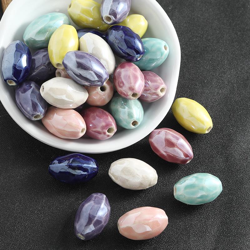 Electroplated Olive Ceramic Bead Necklace Pendant with Seed Beads for DIY Jewelry Crafting.