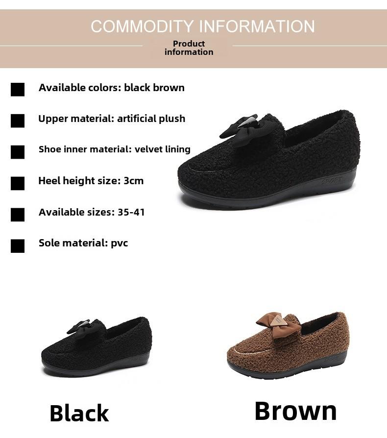 Dámské bavlněné teplé domácí boty v korejském stylu s mašličkou a sametovou podšívkou