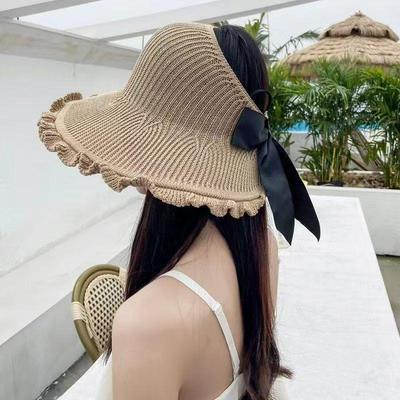 Women's Summer Wavy Edge Sun Hat - Rollable Straw with Large Brim for Outdoor Travel & Beach Protection